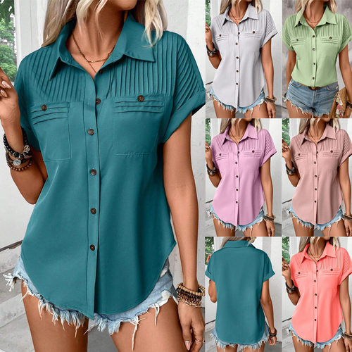 shoulder pleated pocket short sleeved top, T-shirt 上衣t恤