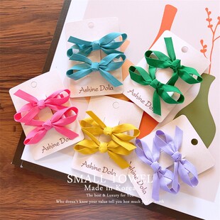 韩国东大门进口儿童彩色蝴蝶结对夹洋气刘海发夹侧边夹发卡子头饰