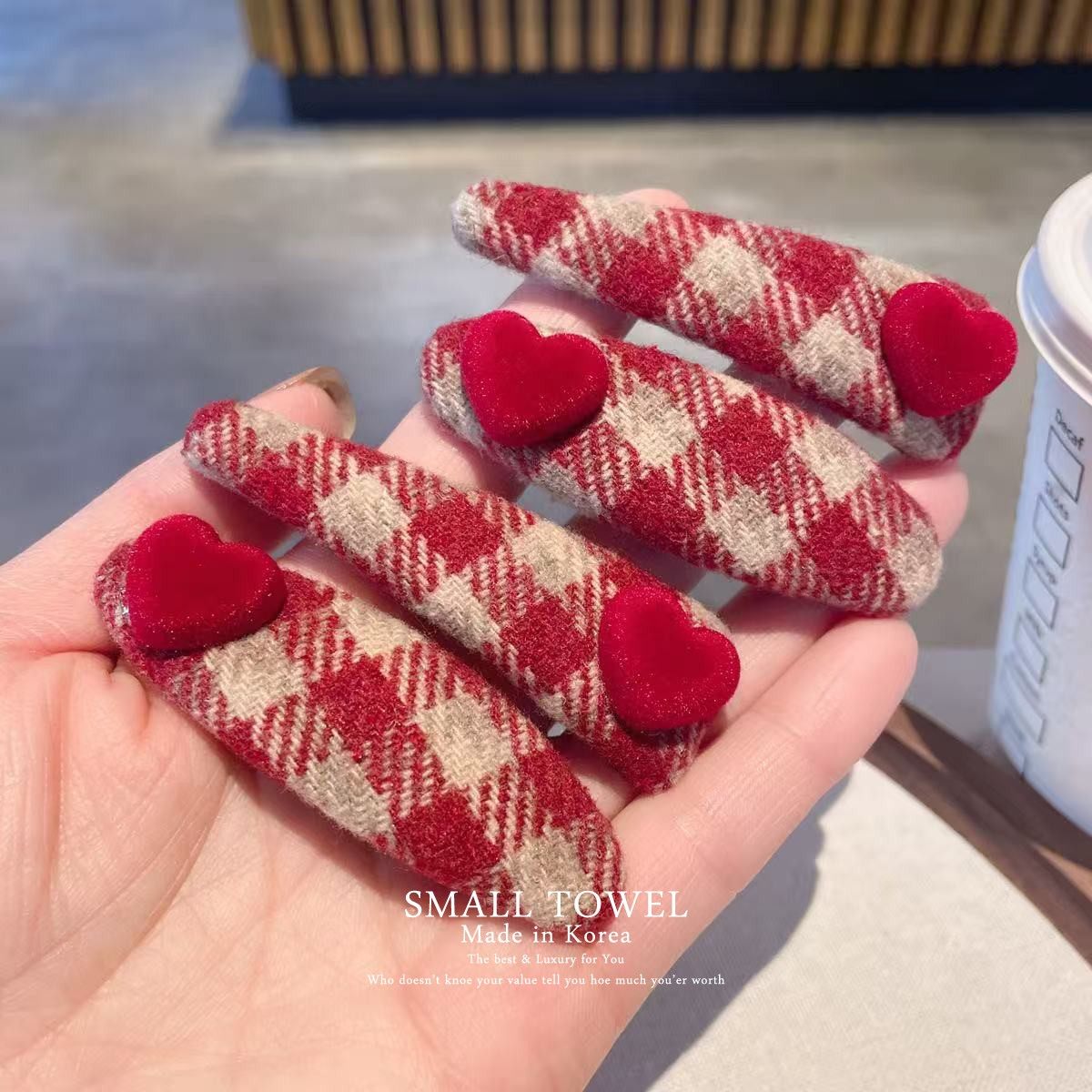 韩国进口新年红色格纹爱心毛呢bb夹侧边夹刘海发夹后脑勺发卡发饰,饰品/流行首饰/时尚饰品新,发饰,淘宝优惠券,粉丝福利购,淘宝优惠卷