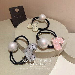 韩国进口少女法式 糖果冻爱心珍珠发圈高马尾皮筋扎丸子头发绳发饰