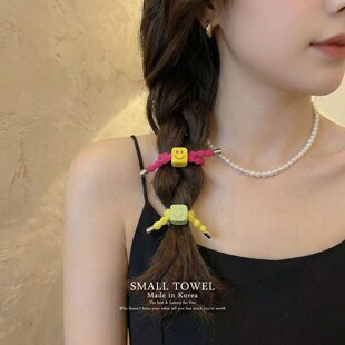 韩国进口nyu 少女荧光彩色方块笑脸发圈皮筋扎头发绳 nyu春夏新款