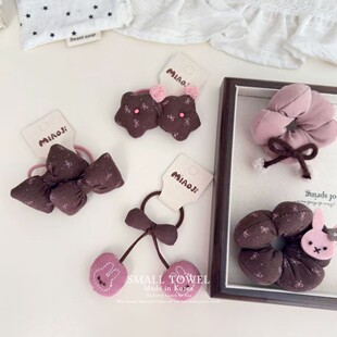 韩国进口少女儿童粉色兔子星星蝴蝶结立体布艺发圈皮筋丸子头发绳