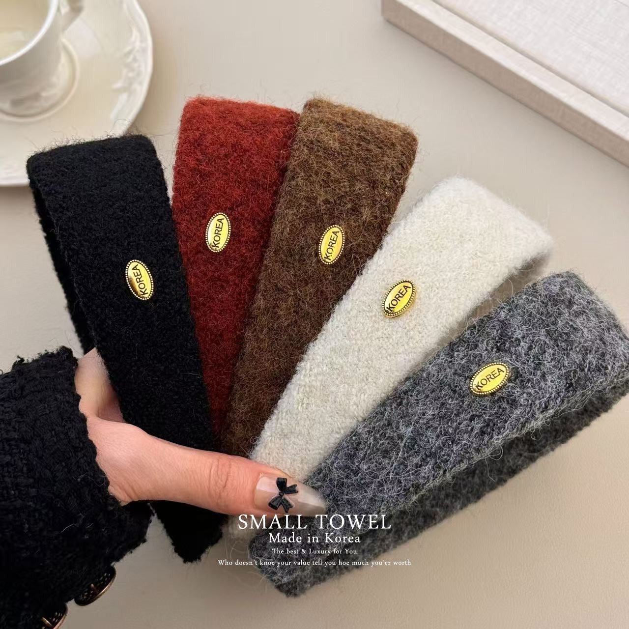 韩国进口秋冬高级法式毛呢小金标高颅顶宽发箍头箍发卡子洗脸发饰