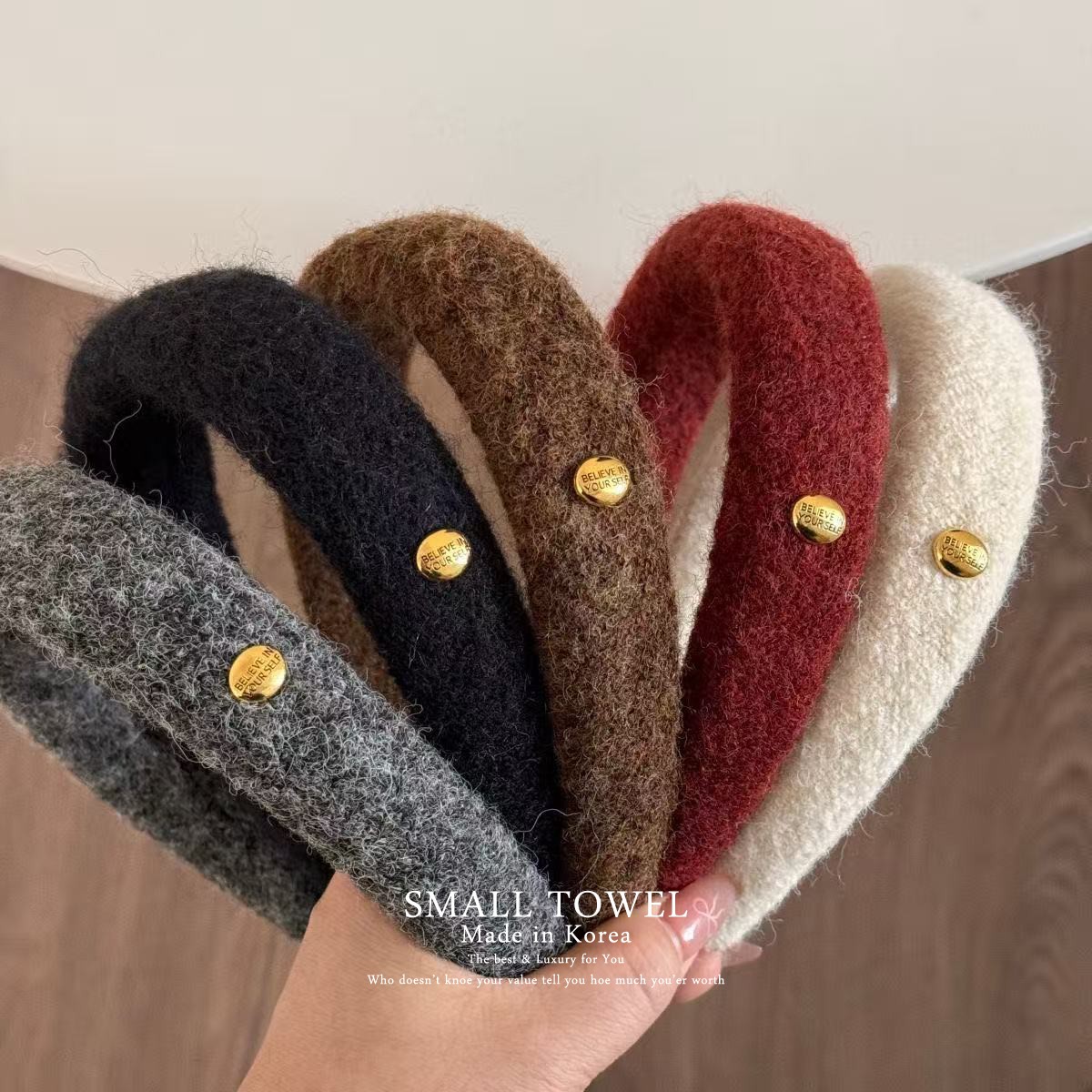 韩国进口秋冬新款高级法式毛呢小金标高颅顶发箍头箍发卡洗脸发饰