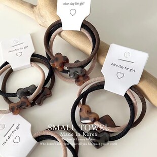 韩国东大门进口复古豹纹爱心蝴蝶结四叶草扎头发绳丸子头发圈皮筋