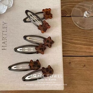 韩国进口高级法式 豹纹小熊爱心星星侧边夹bb夹刘海碎发夹发卡头饰