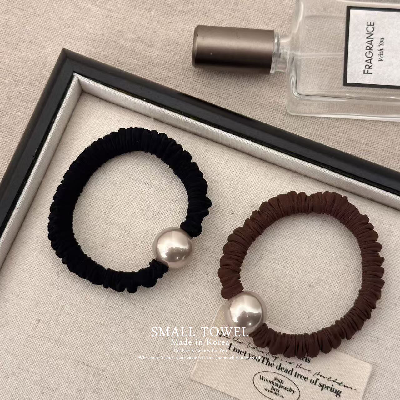 韩国东大门进口高级法式香槟珍珠小肠发圈马尾皮筋丸子头发绳发饰