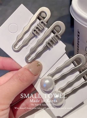 韩国进口高级感冷淡风金属珍珠min侧边夹刘海发夹鸭嘴夹发饰发卡