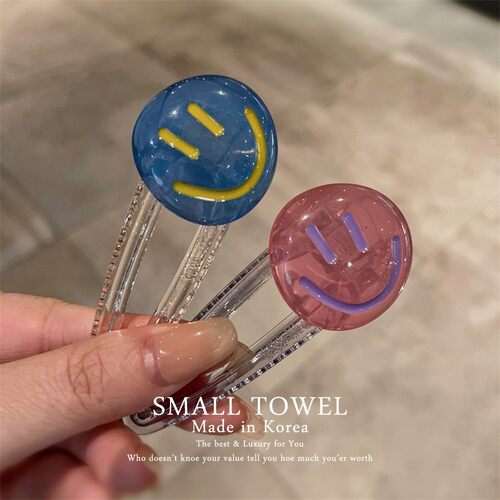 韩国东大门进口少女果冻彩色笑脸侧边夹后脑勺发夹鸭嘴夹发饰发卡