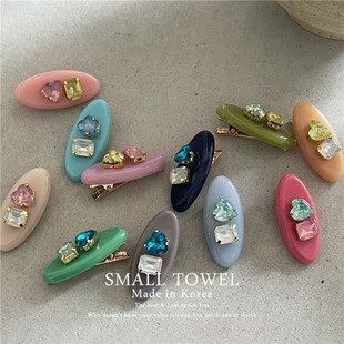 韩国东大门进口新款椭圆复古宝石高级水钻小发夹发卡子侧边夹头饰