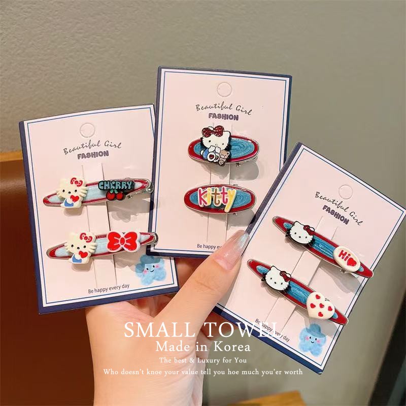 韩国进口少女儿童kt猫蝴蝶结爱心对夹侧边夹一字夹刘海碎发夹发饰