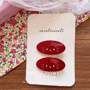 韩国儿童发饰可爱kt猫椭圆对夹发卡子侧边夹刘海碎发夹鸭嘴夹头饰