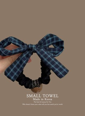 韩国进口2025秋冬新款nyu法式高级格子蝴蝶结发圈皮筋头发绳发饰