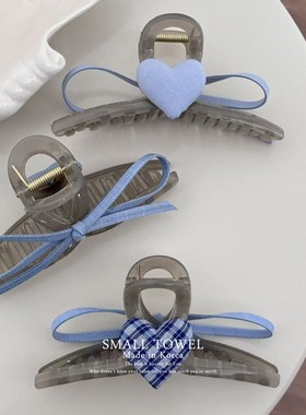 韩国进口蓝色小清新爱心蝴蝶结大号13cm鲨鱼夹后脑勺发抓夹发卡子