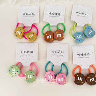 韩国东大门进口少女儿童彩色饼干小皮筋发圈不伤发头饰扎头发绳