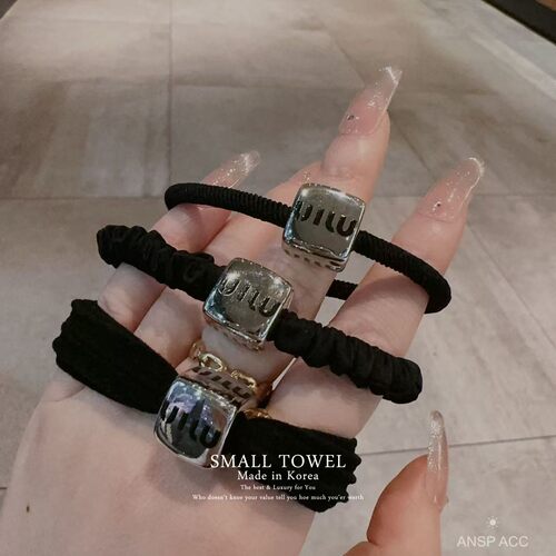 韩国东大门ins金属银色方块min发圈发饰马尾橡皮筋丸子头发绳发饰