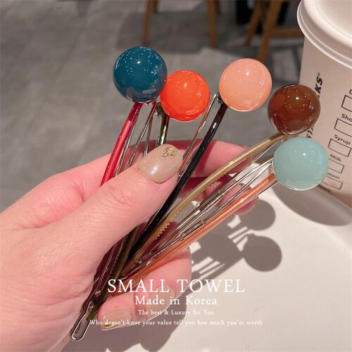 韩国东大门进口少女百搭彩色果冻球球后脑勺一字夹发卡盘发夹子