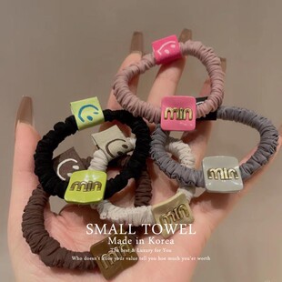 韩国东大门进口少女彩色方块字母min笑脸发圈丸子头绳高马尾皮筋