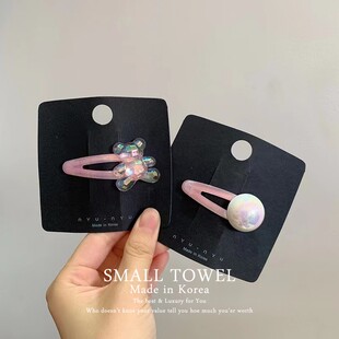 韩国东大门进口少女珍珠粉色蝴蝶结刘海碎发夹侧边夹bb夹发卡头饰