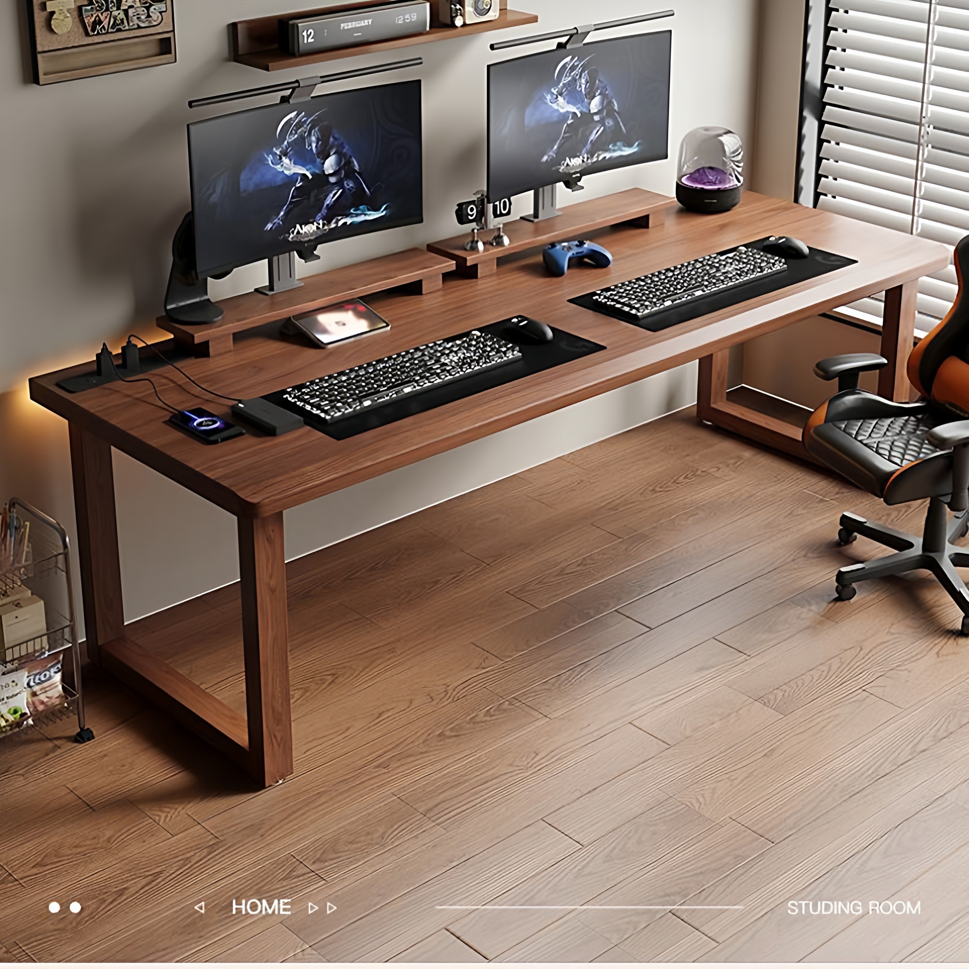 实木大板电竞桌双人电脑桌台式卧室家用两人办公桌大长书桌工作台