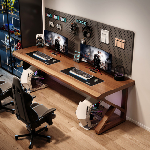 实木大板电竞桌双人电脑桌台式 卧室家用两人办公桌大长书桌工作台