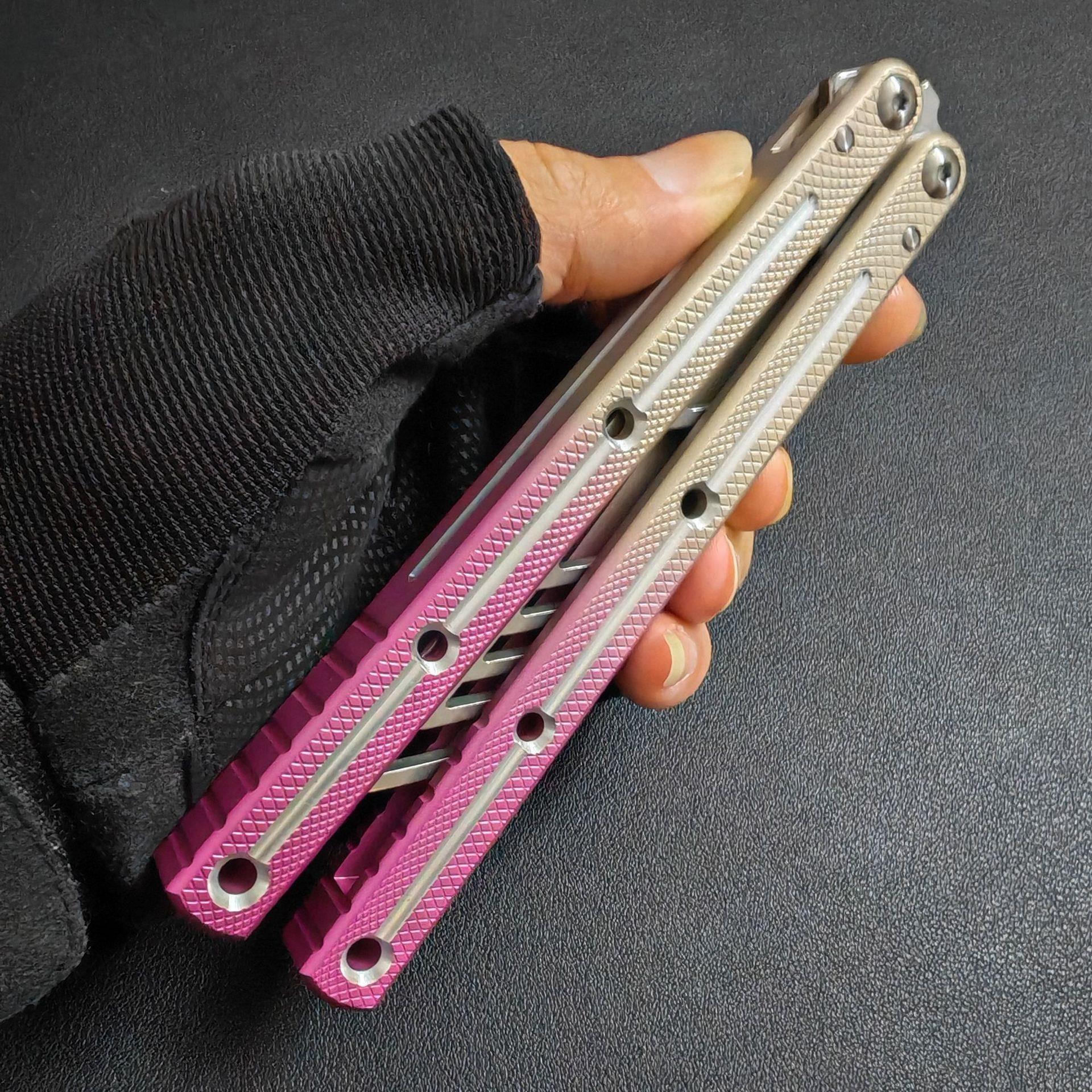 新款户外蝴蝶刀海妖阳江海啸标准铝合金一体柄多功能玩具不开刃