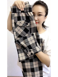 百搭显瘦小脚马丁裤 秋冬新款 宽松束脚哈伦裤 女韩版 加绒格子休闲裤