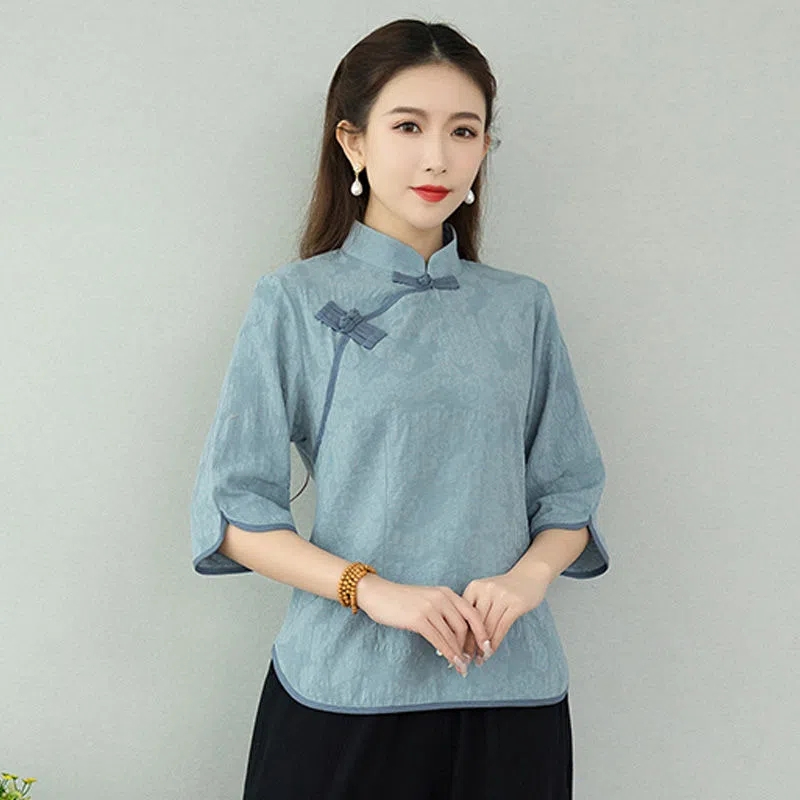 中国风中式盘扣禅意民族风衬衫