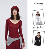 CBXLAB街舞潮牌打底弹力爵士跳舞V领长袖 kpop辣妹美式 上衣内搭女