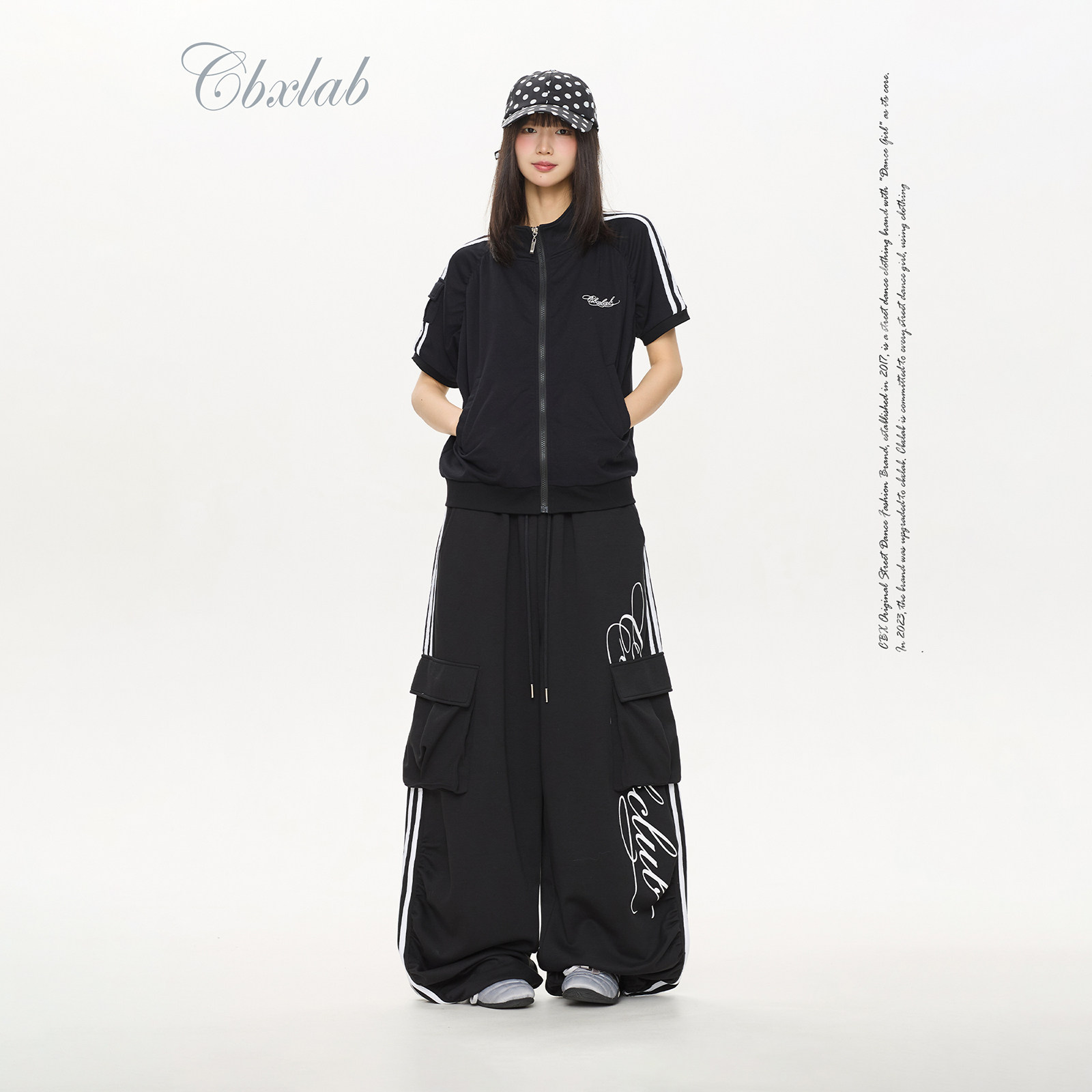 CBXLAB街舞潮牌夏季三道杠辣妹修身简约上衣宽松嘻哈百搭爵士长裤