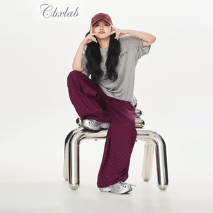 美式 爵士上衣女 细钻辣妹阔腿长裤 CBXLAB街舞潮牌枣红复古高级套装