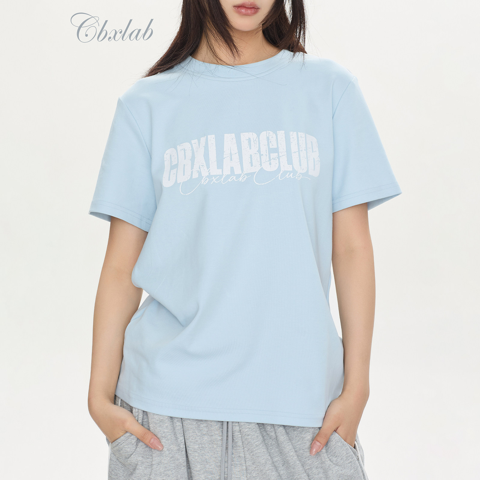 CBXLAB街舞潮牌美式街头嘻哈印花短袖正肩辣妹百搭简约爵士上衣女