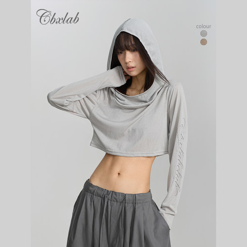 【抒情系列】CBXLAB街舞潮牌微透辣妹高街长袖显瘦荡领抒情短上衣