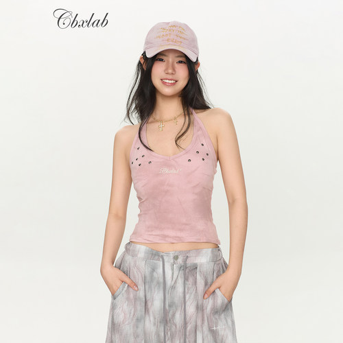 CBXLAB街舞潮牌夏季性感修身铆钉背心显瘦百搭甜酷个性挂脖吊带女
