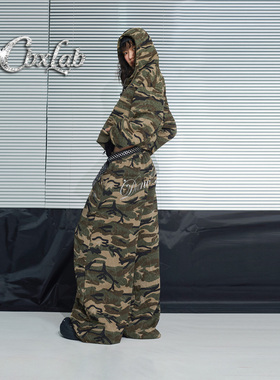 CBXLAB街舞潮牌硬核荒岛迷彩套装辣妹连帽长袖外套嘻哈个性休闲裤