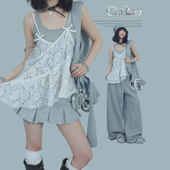 CBXLAB街舞潮牌白色蕾丝纯欲叠穿爵士吊带荷叶边甜酷kpop欧美上衣