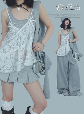 CBXLAB街舞潮牌白色蕾丝纯欲叠穿爵士吊带荷叶边甜酷kpop欧美上衣