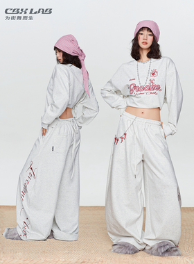 CBXLAB街舞潮牌秋冬白灰松弛感套装宽松嘻哈长袖卫衣简约运动裤潮