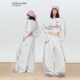 CBXLAB街舞潮牌秋冬白灰松弛感套装 潮 宽松嘻哈长袖 卫衣简约运动裤