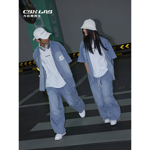 CBXLAB街舞潮牌美式街头牛仔长裤