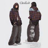 休闲裤 CBXLAB街舞潮牌废土风做旧嘻哈颓废运动长裤 复古街头美式 潮