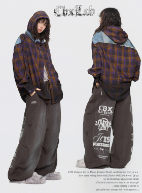 CBXLAB街舞潮牌废土风做旧嘻哈颓废运动长裤复古街头美式休闲裤潮