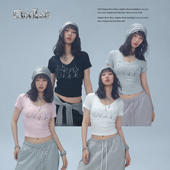 CBXLAB街舞潮牌夏季 螺纹高弹亲肤V领短袖 爵士辣妹烫钻跳舞上衣女