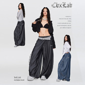 CBXLAB街舞潮牌 潮 微闪抽绳显瘦嘻哈辣妹休闲长裤 会变身 牛仔裤