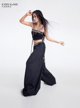 CBXLAB街舞潮牌高街条纹提花套装性感辣妹抹胸显瘦速干贝壳运动裤