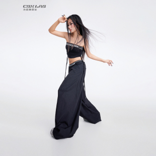 CBXLAB街舞潮牌高街条纹提花套装 性感辣妹抹胸显瘦速干贝壳运动裤