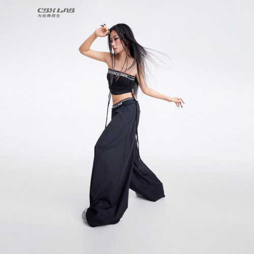 CBXLAB街舞潮牌高街条纹提花套装性感辣妹抹胸显瘦速干贝壳运动裤