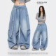 街头跳舞休闲裤 CBXLAB街舞潮牌复古毛边做旧长腰带牛仔长裤 美式 潮