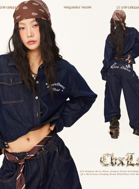 CBXLAB街舞潮牌春季复古西部牛仔套装美式长裤亲肤质感长袖外套潮