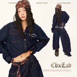 CBXLAB街舞潮牌冬季复古西部牛仔套装美式长裤亲肤质感长袖外套潮
